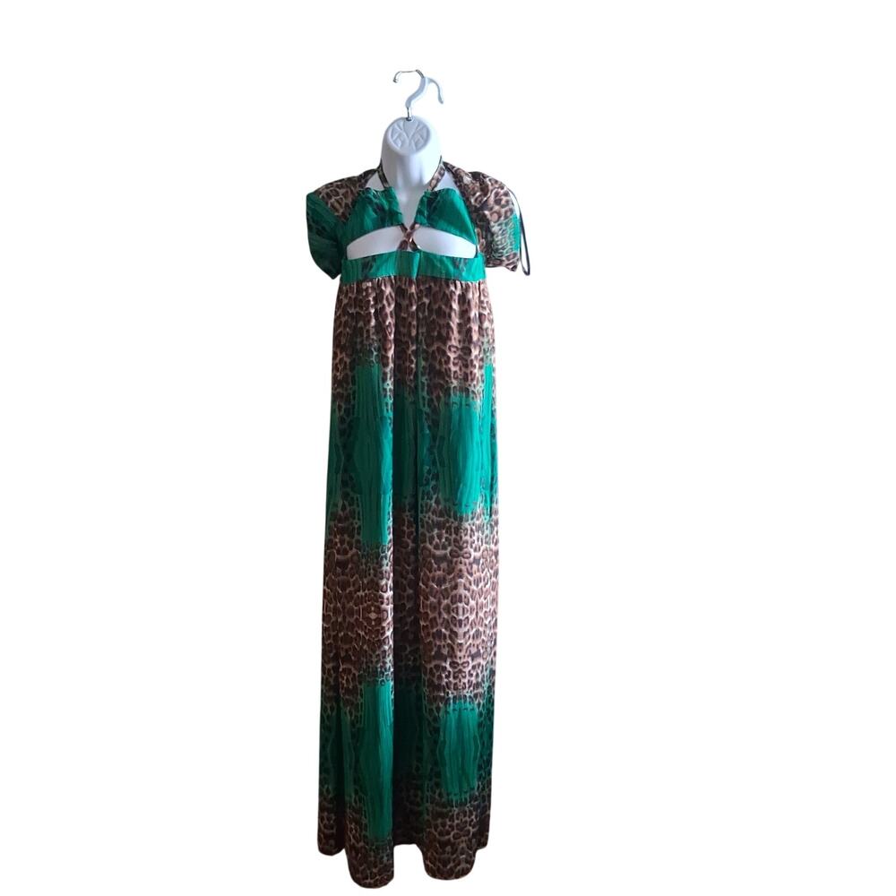 Bella Barnett dress womens Small green leopard maxi Vix halter